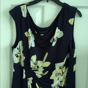 Navy knee length dress with yellow flowers